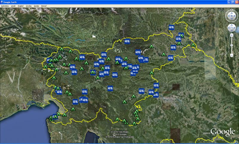 kampi, PZA in CamperStop v Sloveniji (iz zemljevida revije AVTODOM)