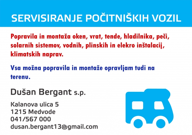 Servisiranje počitniških vozil - za člane CCS 15% popust