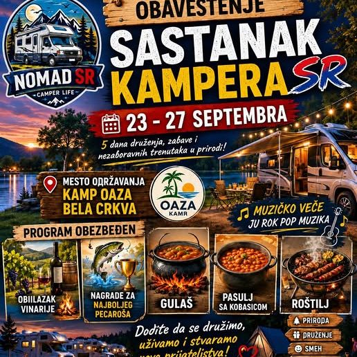 23.-27.9.2026 - kampersko druženje v kampu Oaza, Bela Crkva, Srbija